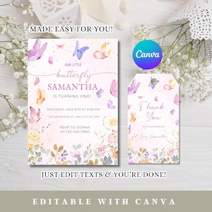 Butterfly Birthday Invitation, Floral Butterfly Birthday Invitation, Garden Party Invitation, Pink Purple Butterfly Party, Girl Invite