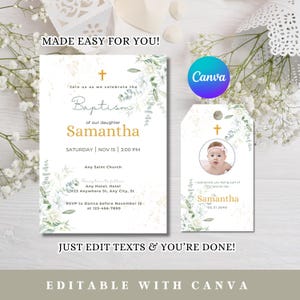 Greenery Baptism Invite, Christening Evite, Baby Boy Invitation, Baby Girl Invitations, Invitations, Digital Baptism Invitation, Evite