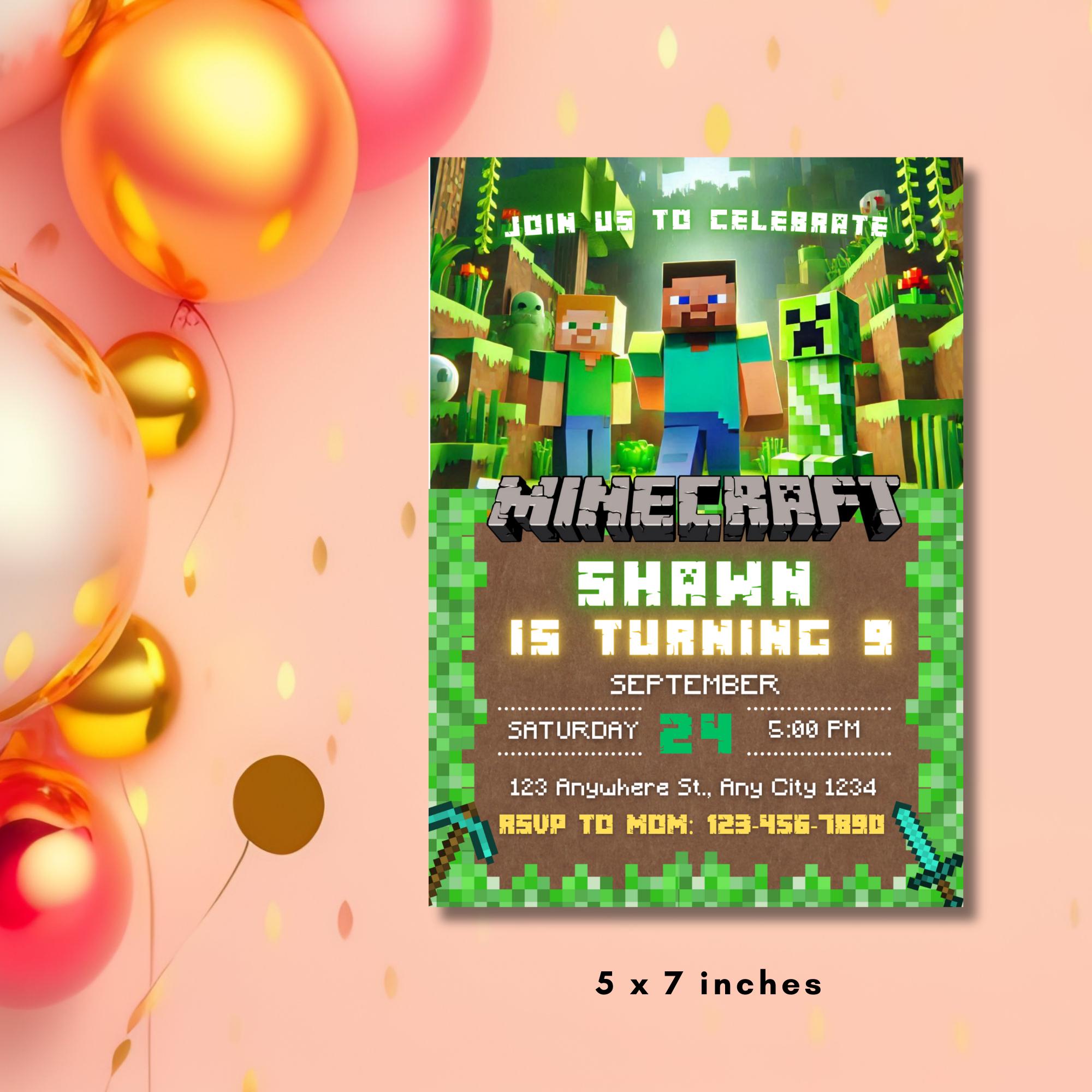 Minecraft Pixel Block Party Invite – PNG + PDF Template