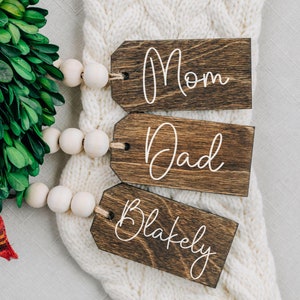 Wooden Stocking Tag Personalized Stocking Tags Christmas Stocking Tags Beaded Stocking Tags Beaded Name Tags Wooden Gift Tags for Stocking