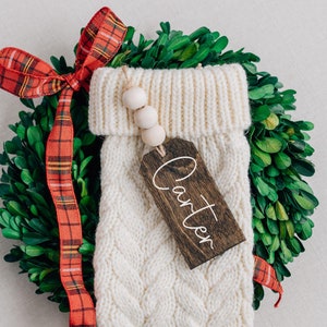 Wooden Stocking Tag Personalized Stocking Tags Christmas Stocking Tags Beaded Stocking Tags Beaded Name Tags Wooden Gift Tags for Stocking