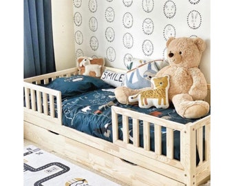 Kleinkindbett mit Schublade, Kinderbett mit Schublade, Lit enfant avec tiroir, Lit enfant, Montessori-Bett, Kinderbett mit Schublade, Letto