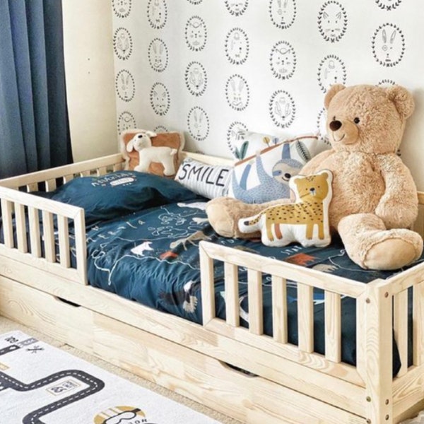 Kleinkindbett mit Schublade, Kinderbett mit Schublade, Lit enfant avec tiroir, Lit enfant, Montessori-Bett, Kinderbett mit Schublade, Letto