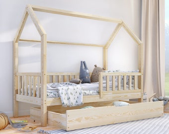 Huisbed met lade, Peuterbed met lade, Hausbett mit Schublade, Kinderbed, Lit avec tiroir, Lit enfant, Letto per bambini,