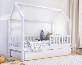 Weißes Kinderbett, Lit enfant blanc, House bed with drawer, Toddler bed with drawer, Hausbett mit Schublade, Childrens Bed, Lit avec tiroir