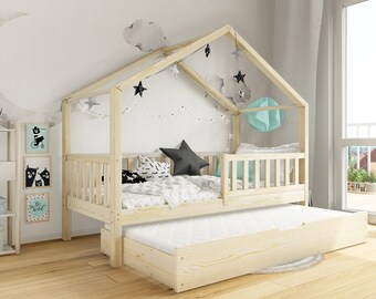 Lit cabane avec lit gigogne, Lit enfant avec lit gigogne, Hausbett mit ausziehbarem, Lit enfant, Lit enfant, Letto per bambini, Cama