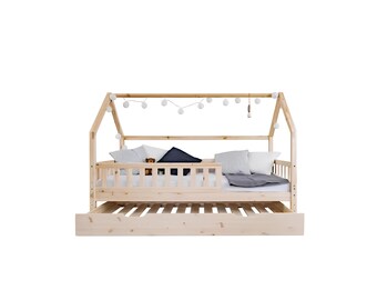 Lit maison avec lit gigogne, Lit enfant avec lit gigogne,Hausbett mit ausziehbarem,Lit enfant, Lit enfant,Letto per bambini, Lit maison