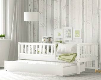 Cama para niños pequeños con cama extraíble, Cama Montessori con cama extraíble, Cama doble tamaño, Lit gigogne, Lit enfant, Ein Bett mit ausziehbarer, Bett