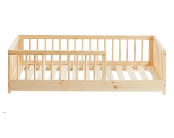 Montessori-Bett, Kleinkinderbett mit Lattenrost, Bodenbett, Kinderbett, Kinderbett, Bett mit Barrieren und Lattenrosten, Lit enfant, Letto per bambini