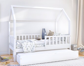 Weißes Kinderbett, Huisbed met uitschuifbaar bed, Hausbett mit ausziehbarem, Kinderbed, Lit enfant,Letto per bambini,Cama,Lit enfant blanc