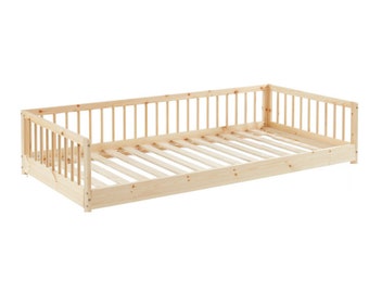 Montessori-Bett, Kleinkinderbett mit Lattenrost, Bodenbett, Kinderbett, Kinderbett, Bett mit Barrieren und Lattenrosten, Lit enfant, Letto per bambini