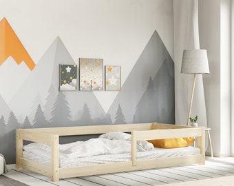 Lit de plancher Montessori, lit pour tout-petits avec lattes, lit de sol, lit pour enfants, lit pour enfants, Bett mit Barrieren und Lattenrosten, Lit enfant, Bodenbett