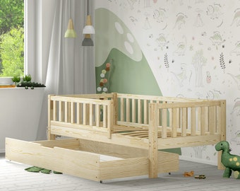 Kleinkindbett mit Schublade, Kinderbett mit Schublade, Lit enfant avec tiroir, Lit enfant, Montessori-Bett, Kinderbett mit Schublade, Kinderbett