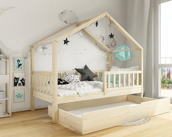 Cama de casa con cajón, Cama para niños pequeños con cajón, Hausbett mit Schublade, Cama para niños, Lit avec tiroir, Lit enfant, Letto per bambini, Cama