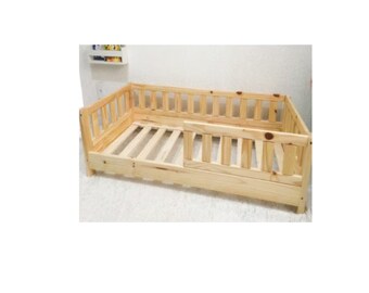 Lit au sol Montessori, Lit pour tout-petits avec lattes, Lit pour enfants, Lit pour enfants, Bett mit Barrieren und Lattenrosten, Lit enfant, Letto per bambini, Cama