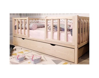 Kinderbett mit Schublade, Kleinkindbett mit Schublade, Kinderbett mit Schublade, Lit enfant avec tiroir, Lit enfant, Montessori-Bett, Letto