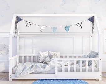 Weißes Kinderbett, Lit enfant blanc, Hausbett, Kinderbett, Lit cabane,Montessori House bed,Toddler House bed,Lit enfant Maison,Childrens Bed