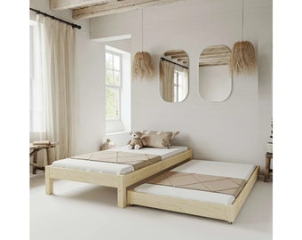 Peuterbed met uitschuifbaar bed, Montessoribed met uitschuifbaar bed, Twin size bed, Lit gigogne, Lit enfant, Ein Bett mit ausziehbarer, Bett