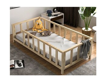 Montessori bed, Peuterbed met lattenbodem, Vloerbed, Kinderbed, Kinderbed, Bett mit Barrieren und Lattenrosten, Lit enfant, Letto per bambini