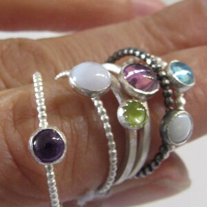 My temptation Surprise Set of 5 mini stacking rings in sterling silver with natural gemstones cabochons, stack of coloured rings image 8