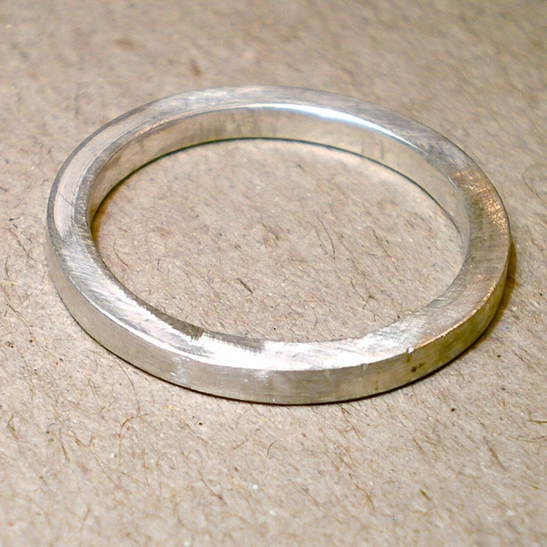 brushed silver rustic wedding ring handmade in England Square sterling silver matte ring Jewelry alternative wedding band Hogart