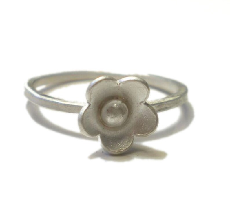 Sterling silver flower stacking Ring Bridal Jewelry forget me not flower ring in recycled silver, floral ring for girls, gift for her image 1