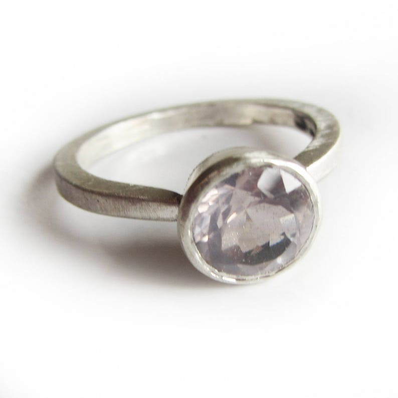 free shipping rose quartz engagement ring Rose quartz solitaire sterling silver ring satin silver finish made to order