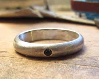 Black diamond ring - recycled Sterling Silver Wedding Band, Mens Band in Brushed Silver