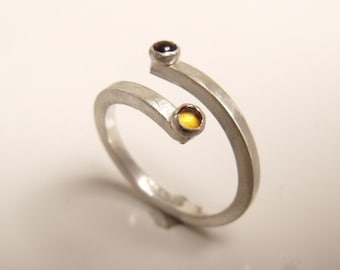 Crossover Jij en ik Sterling zilveren ring met citrien en onyx edelstenen cabochons, open ring, cadeau voor geliefden, geboortestenen ring