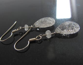 Boucles d'oreilles en argent quartz et pierre de lune, Gouttes de Givre - bijoux de mariee