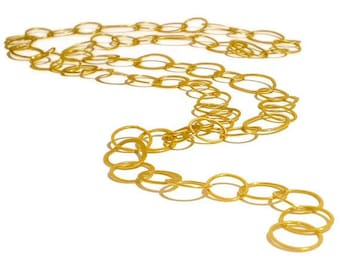 lange handgefertigte Goldkette, ethische recycelte 18 Karat 18 Karat Goldkette mit großen Gliedern massive Gelbgoldkette, Operngoldglieder Freeform-Kette