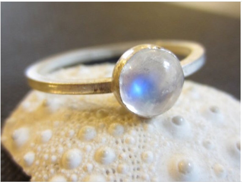 Blue Moonstone solitaire stacking ring, sterling silver minimalist ring, white natural gemstone, bridal jewelry, gift for her, birthstone image 1