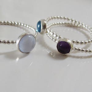 My temptation Surprise Set of 5 mini stacking rings in sterling silver with natural gemstones cabochons, stack of coloured rings image 9