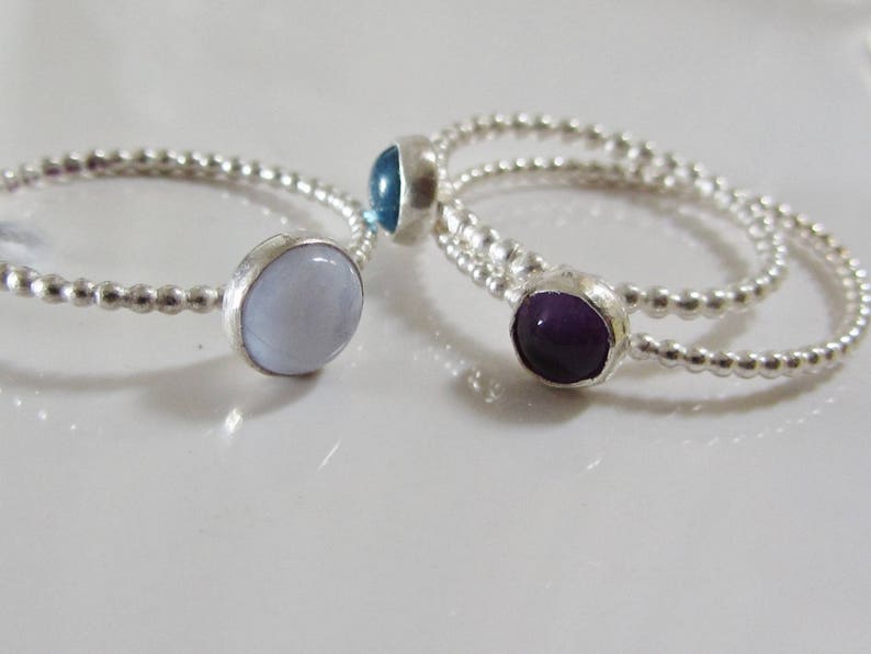 My temptation Surprise Set of 5 mini stacking rings in sterling silver with natural gemstones cabochons, stack of coloured rings image 9