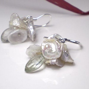 Bridal earrings with pearls and green amethyst