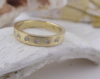 Gold Eternity wedding ring - 18K 18ct solid yellow gold band and white diamonds - half eternity diamond band - fine jewellery, anniversary