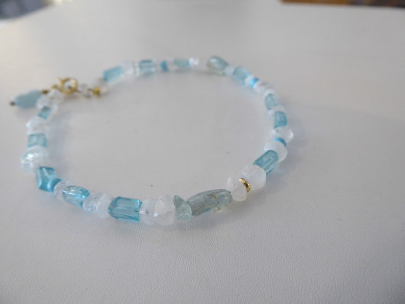 Blue Apatite bracelet in 18K yellow gold, elegant bridal jewelry, unique gift for her, March birthstone,gold anniversary image 6