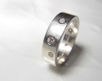 Op maat gemaakte Sterling zilveren trouwring met diamant - diamanten trouwring voor mannen en vrouwen, Kies uw diamanten en bandbreedte, persoonlijk