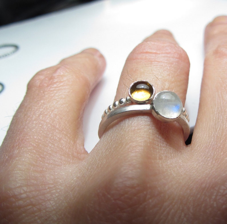 Blue Moonstone solitaire stacking ring, sterling silver minimalist ring, white natural gemstone, bridal jewelry, gift for her, birthstone image 5