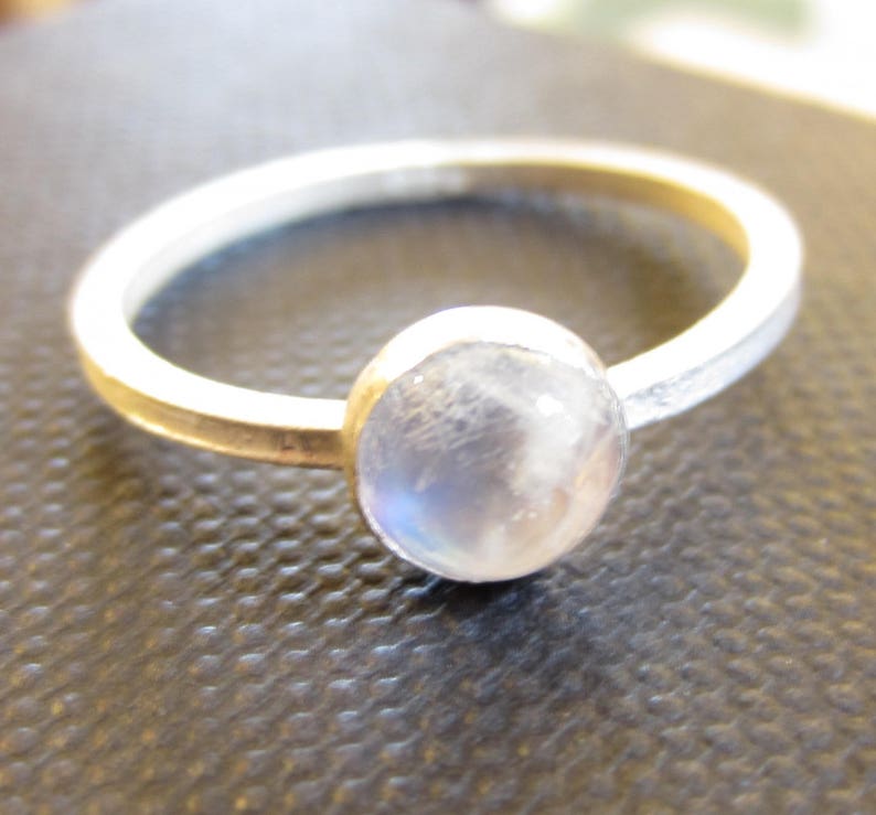 Blue Moonstone solitaire stacking ring, sterling silver minimalist ring, white natural gemstone, bridal jewelry, gift for her, birthstone image 2