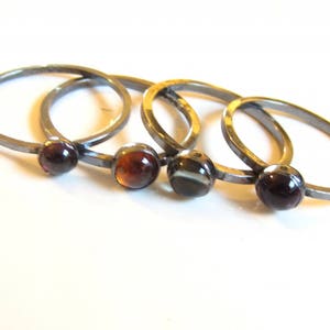My temptation Surprise Set of 5 mini stacking rings in sterling silver with natural gemstones cabochons, stack of coloured rings image 10