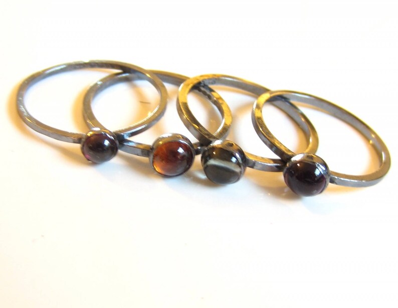 My temptation Surprise Set of 5 mini stacking rings in sterling silver with natural gemstones cabochons, stack of coloured rings image 10