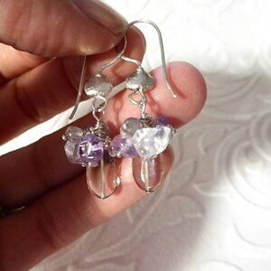 Purple and Brown gemstones cluster earrings with amethyst, smoky quartz and rock crystal in sterling silver 925 image 3