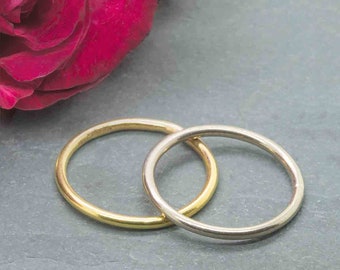 Set of two halo rings in solid 18ct 18K yellow gold and white gold, promise commitement wedding, his and hers