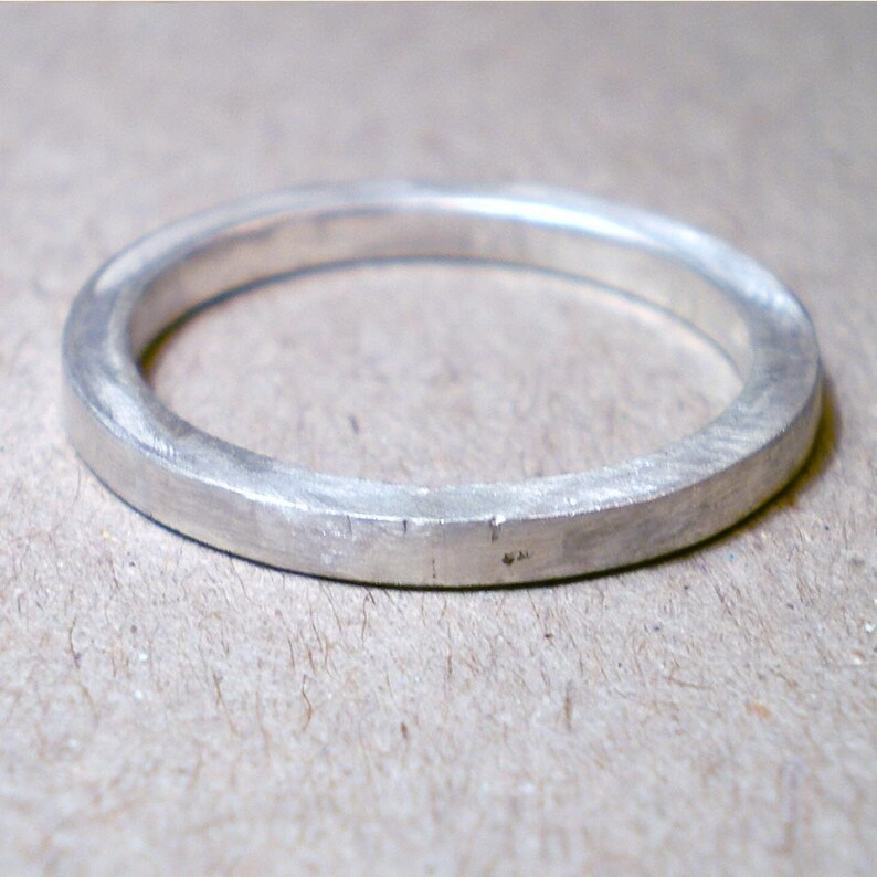 brushed silver rustic wedding ring handmade in England Square sterling silver matte ring Jewelry alternative wedding band Hogart