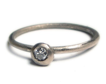 Bague de fiancailles en or gris 18 carats et diamant, bague diamant solitaire or gris - bague empilable - bijou ethique