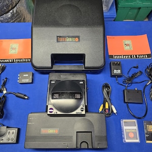 NEC TurboGrafx-16 Cd Console - Dock - Cd Card, Everdrive, Controller Quality AC Adapter - Official Clamshell Case HDMI Converter L@@K!