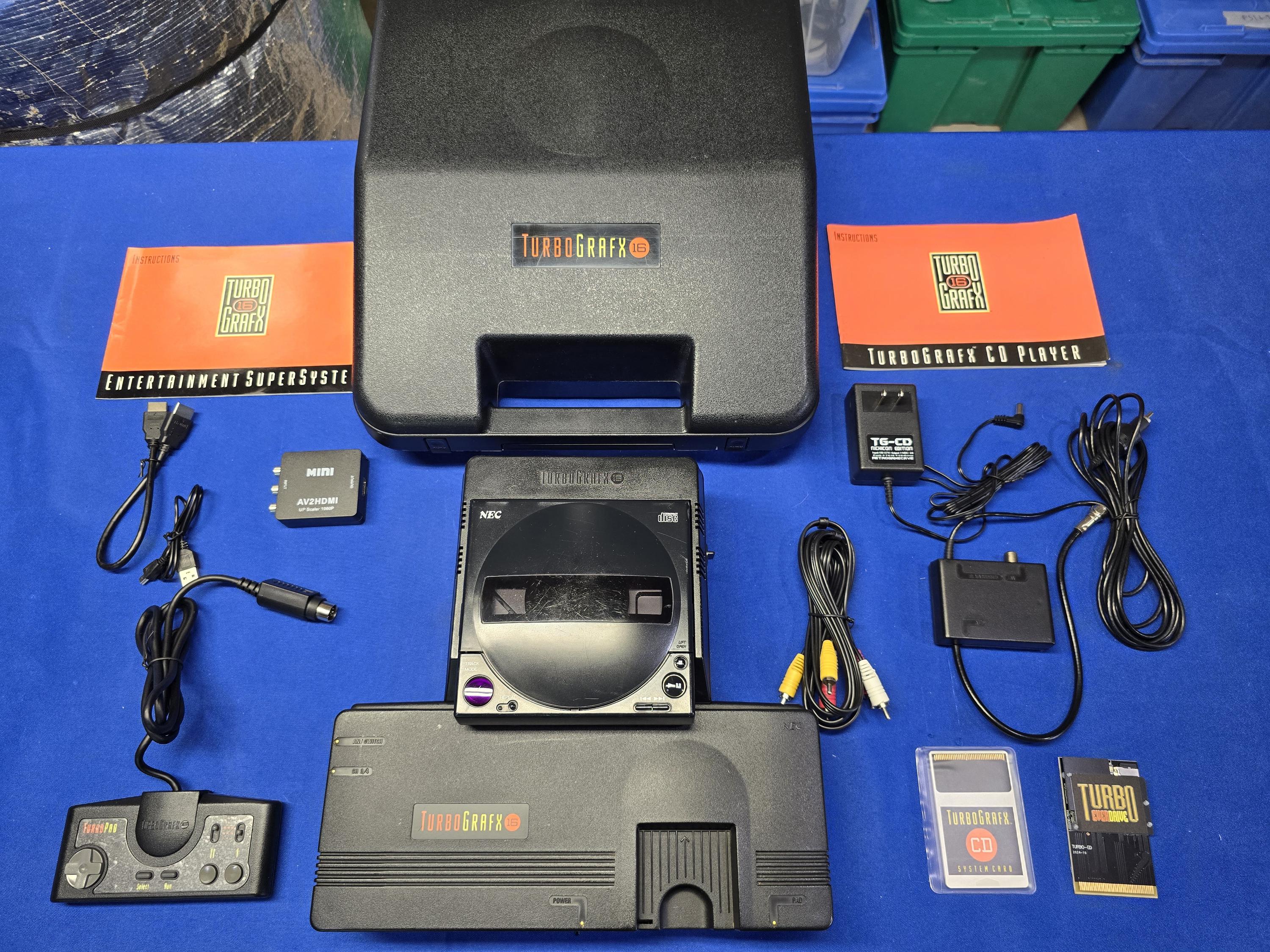NEC Turbografx-16 Cd Console - Dock - Cd Card, Everdrive