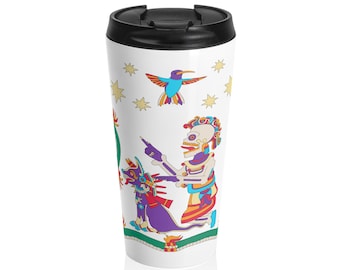 Aztec Xolo dog, Hummingbird, Serpent, & Death Stainless Steel Travel Mug | Insulated Tumbler
