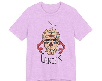 Cancer Sugar Skull T-Shirt | Zodiac Skull Tee | Born between June 21 and July 22